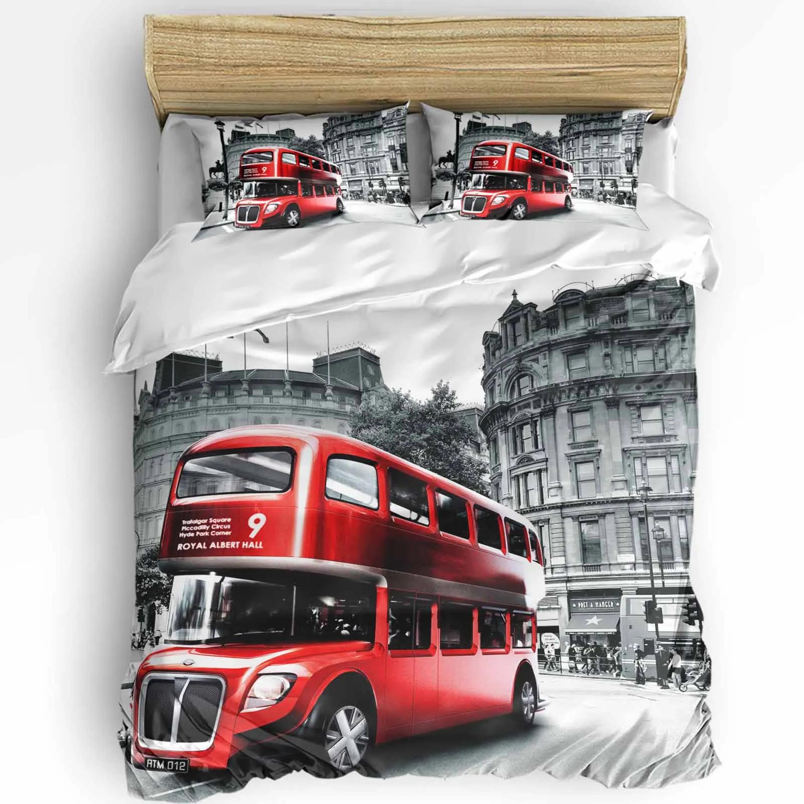 Red Bus London Street Scenery Duvet CoverPillow Case Custom Comforter 3pcs Bedding Set Quilt Cover Double Bed Home T